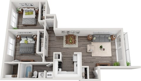 Floor plan for 2 beds, 1 bath, 1300 sqft